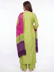 Lime Green Tussle Silk Suit with Multicolor Chunri Dupatta