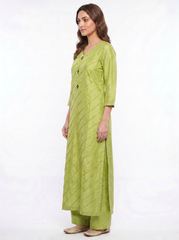 Lime Green Tussle Silk Suit with Multicolor Chunri Dupatta