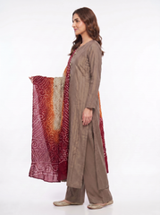 Copper Tussle Silk Suit with Maroon Chunri Dupatta