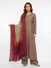 Copper Tussle Silk Suit with Maroon Chunri Dupatta