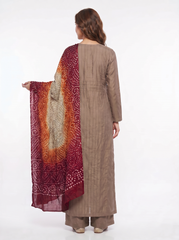 Copper Tussle Silk Suit with Maroon Chunri Dupatta