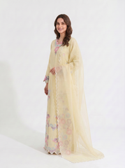 Butter Yellow Sheesha Silk Kaftaan with Pure Organza Dupatta