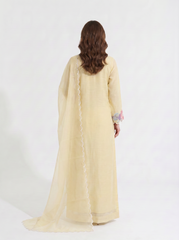 Butter Yellow Sheesha Silk Kaftaan with Pure Organza Dupatta