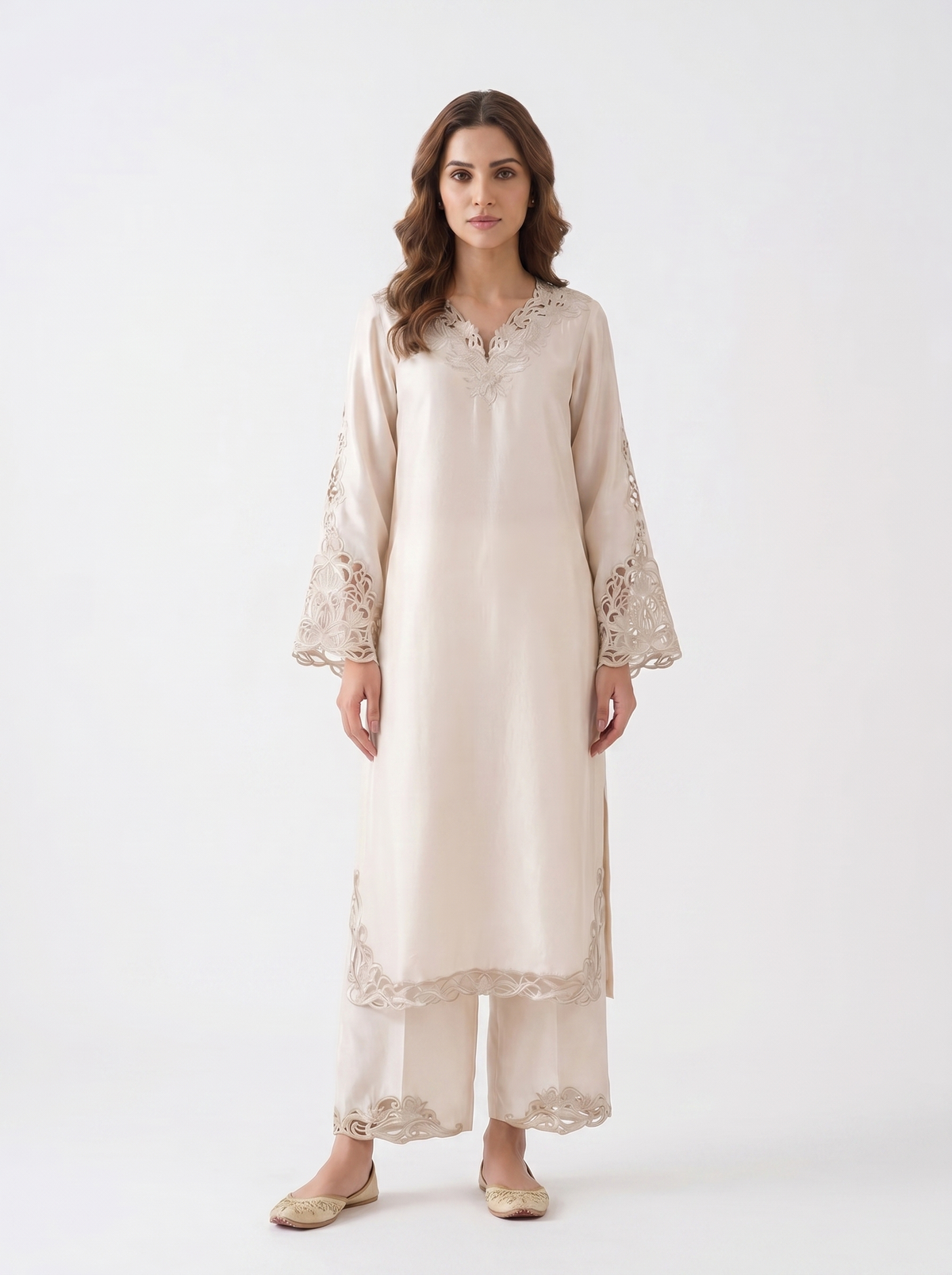 Milky White Sheesha Silk Dress