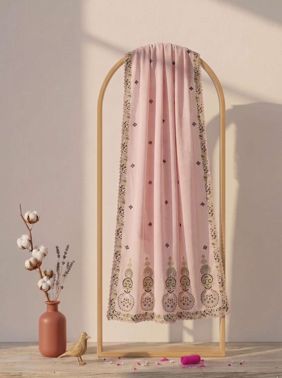 Blush Pink Medium Silk Block Printed Dupatta