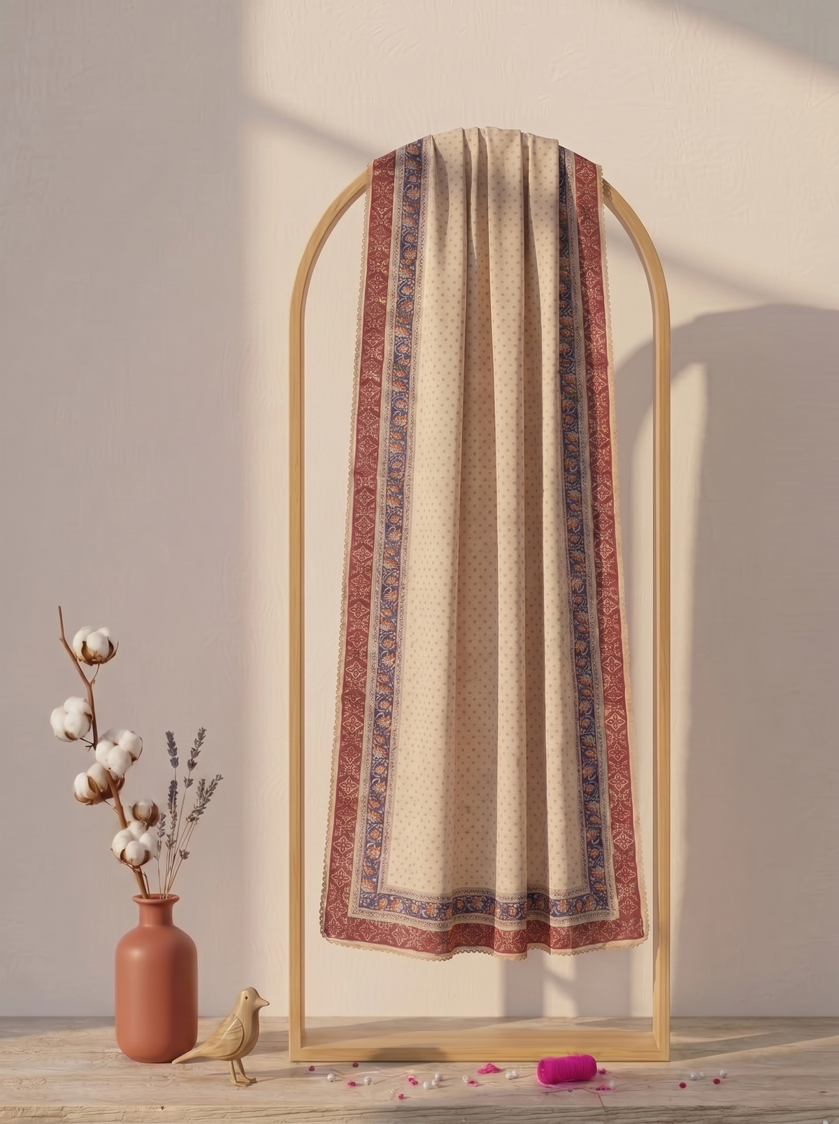 Peach Medium Silk Block Printed Dupatta